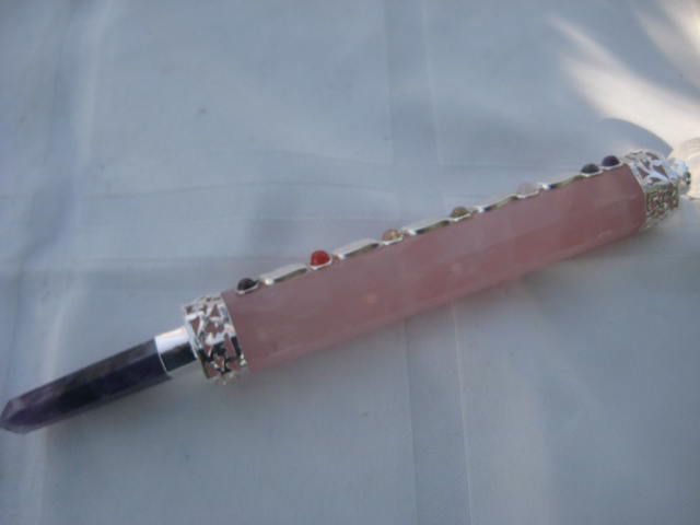 Amethyst ,Rose Quartz ,Clear Quartz ,7 chakra Wand 3623